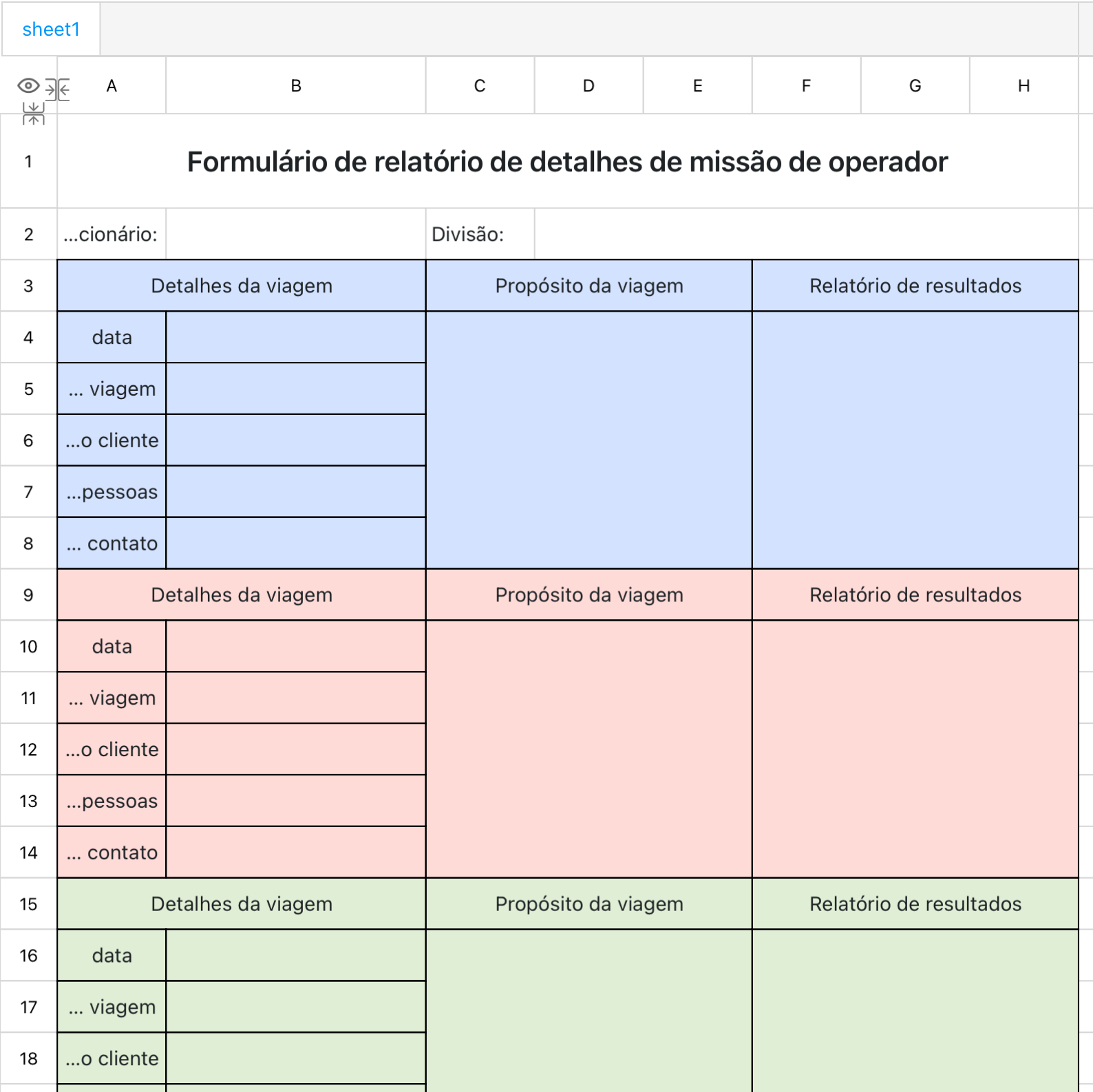Formulário de relatório de missão do operador